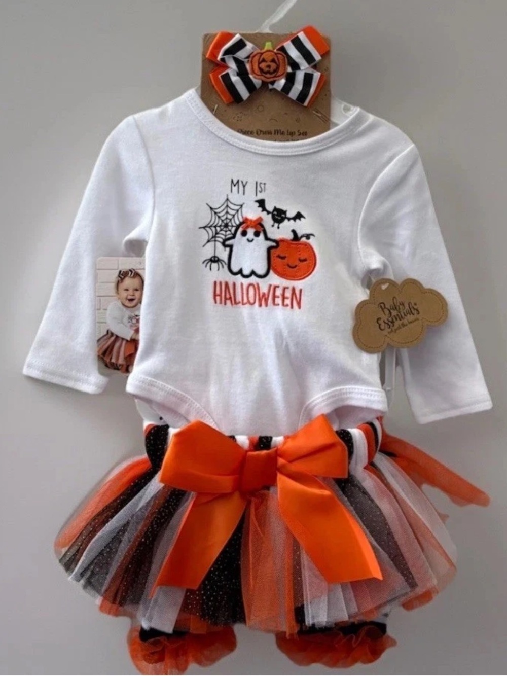 Baby Girls' My 1st Halloween Orange & White Costume Set 3 months